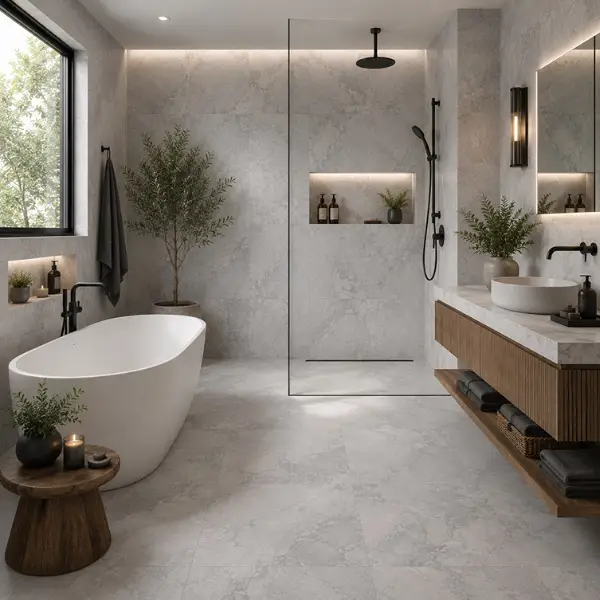 Napa Gray tile in bathroom Napa Gray tile in bathroom